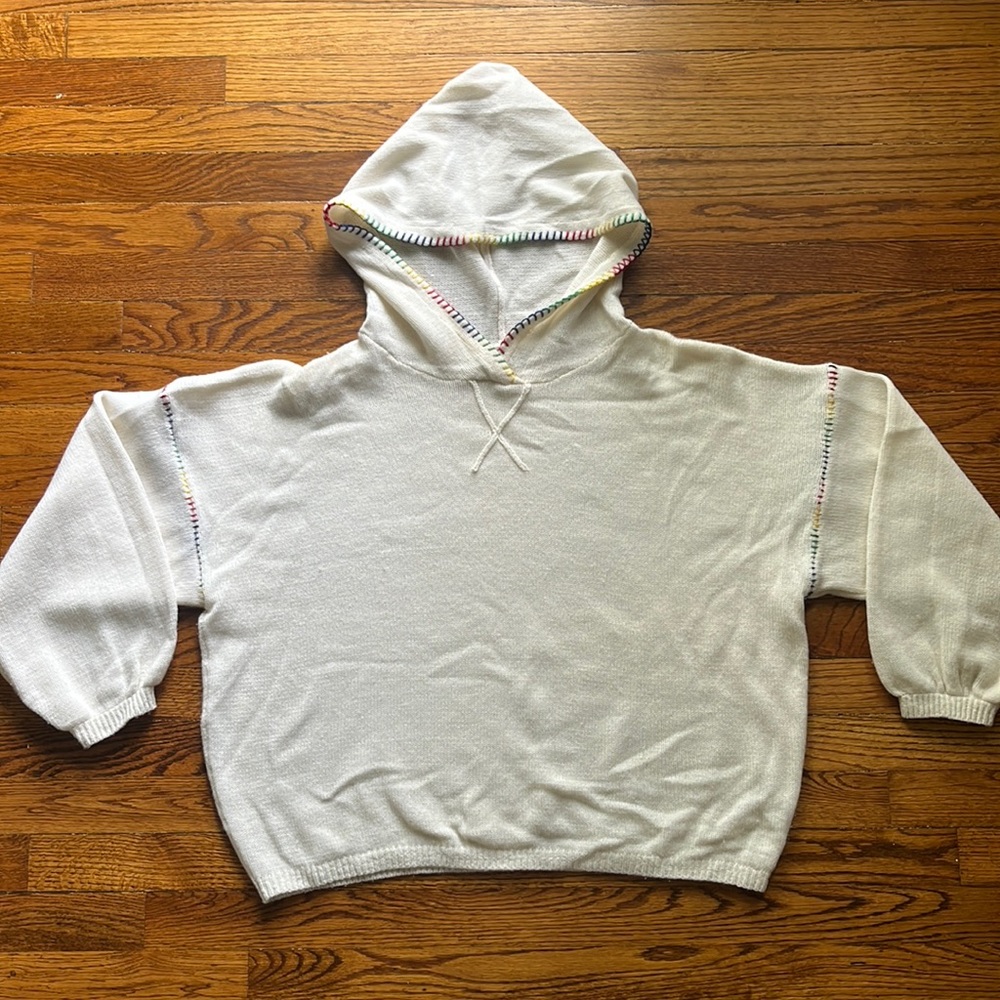 Michael Lauren Oversized 100% Cashmere white With Rainbow Stitching Sweater